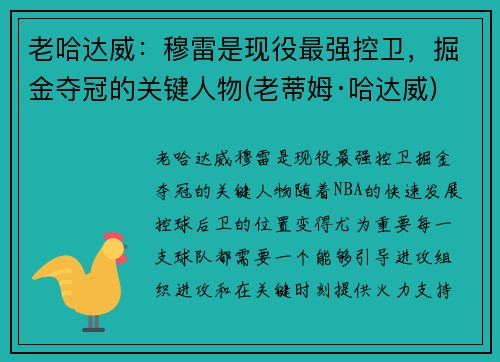 老哈达威：穆雷是现役最强控卫，掘金夺冠的关键人物(老蒂姆·哈达威)