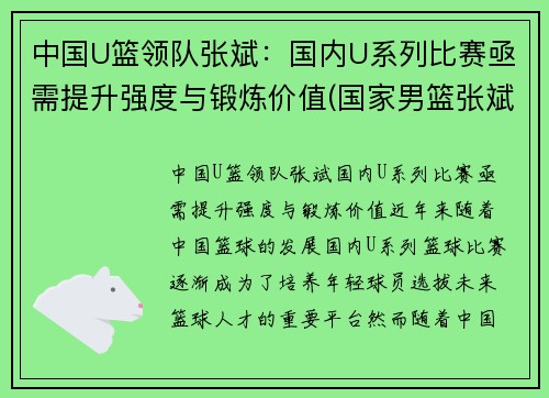 中国U篮领队张斌：国内U系列比赛亟需提升强度与锻炼价值(国家男篮张斌)
