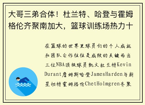 大哥三弟合体！杜兰特、哈登与霍姆格伦齐聚南加大，篮球训练场热力十足