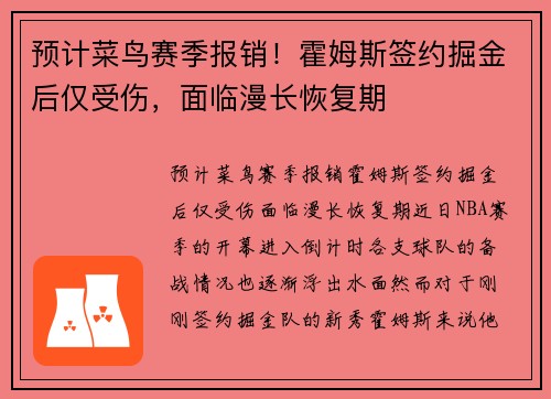 预计菜鸟赛季报销！霍姆斯签约掘金后仅受伤，面临漫长恢复期