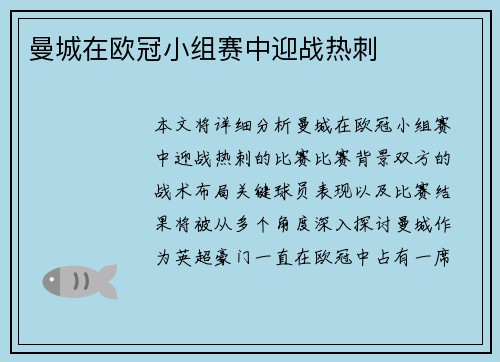 曼城在欧冠小组赛中迎战热刺